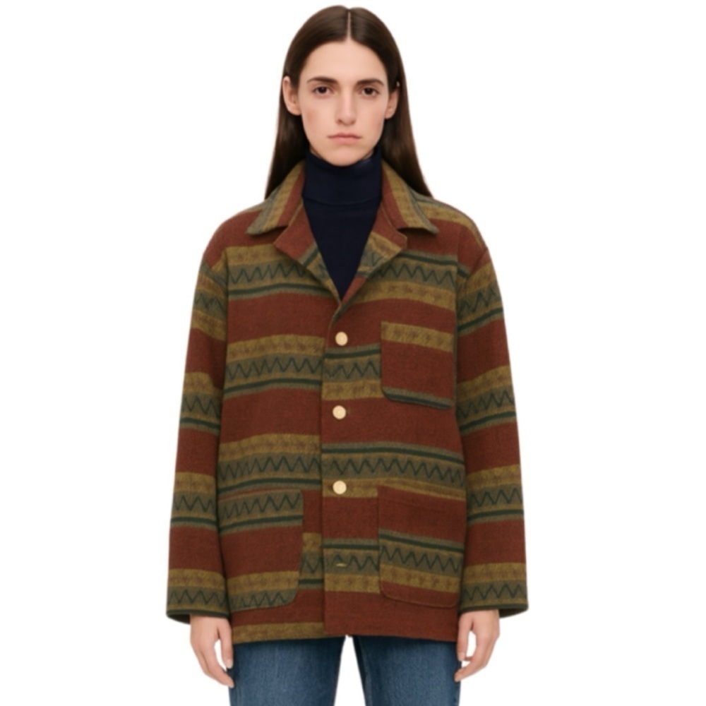 Rikkene Vintage Wool-Blend Aztec-Pattern Jacket Size L - Picture 2 of 7